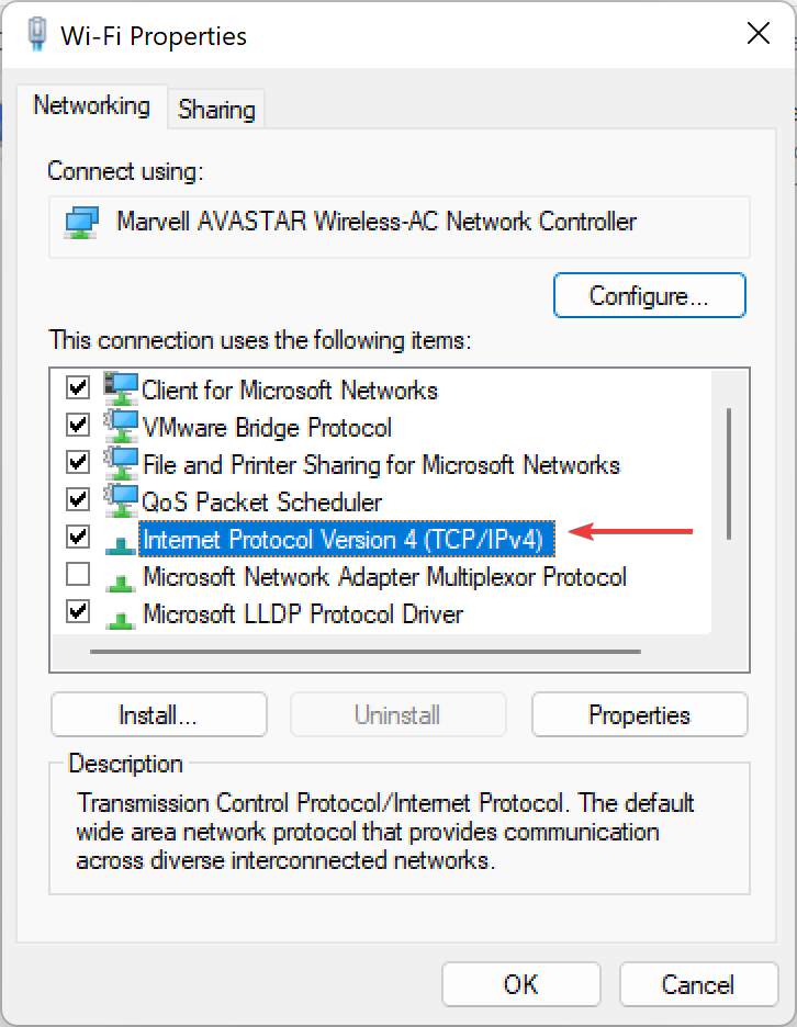 highlight Internet Protocol Version 4 in network connections