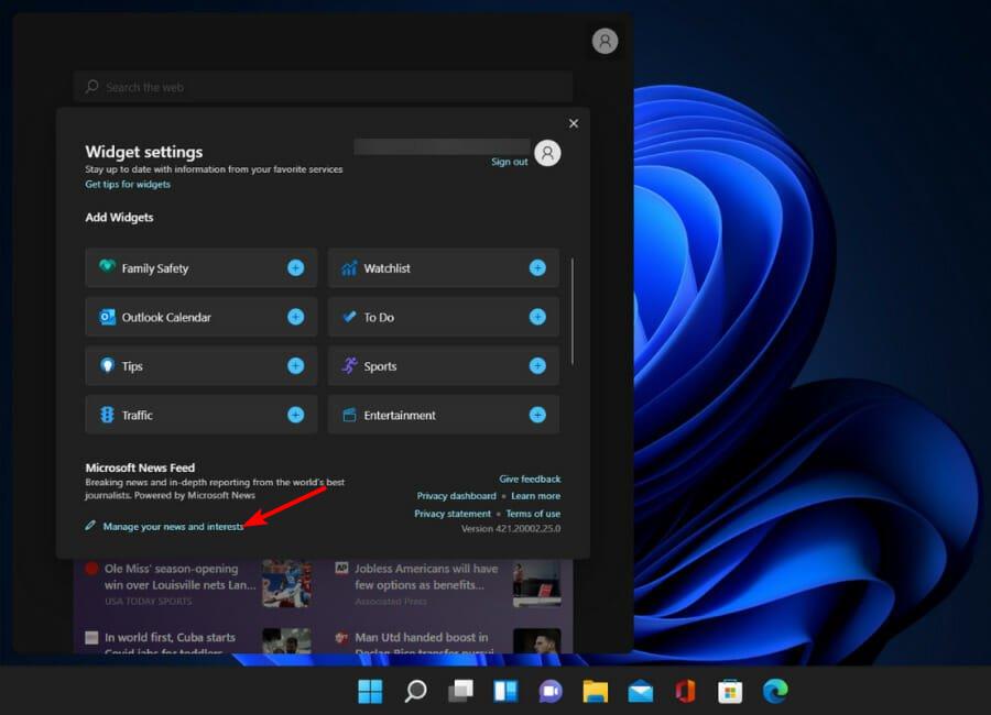 manage news and interests windows 11