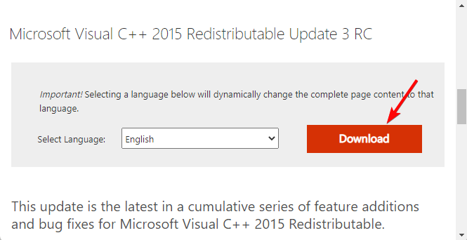 download Microsoft Visual C++ 2015 Redistributable Update 3 RC