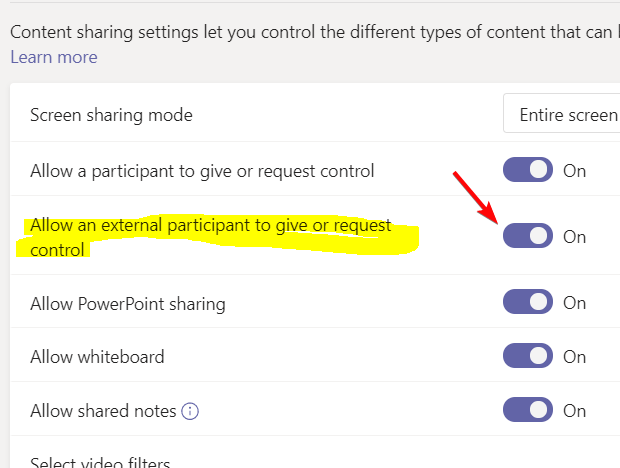 Allow an external participant to give or request control