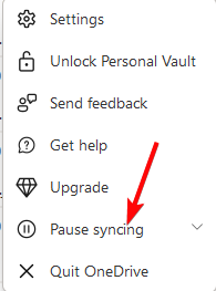 one drive pause syncing