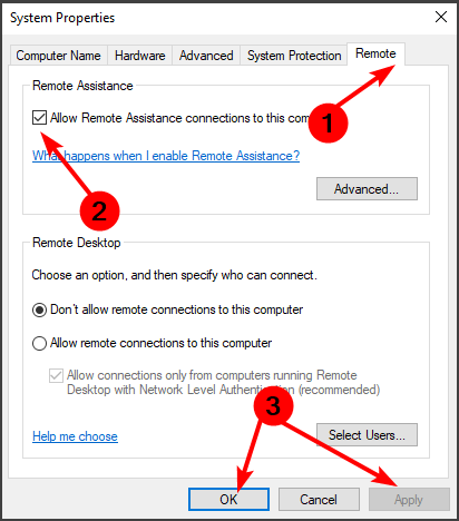 enable or disable remote assistance windows
