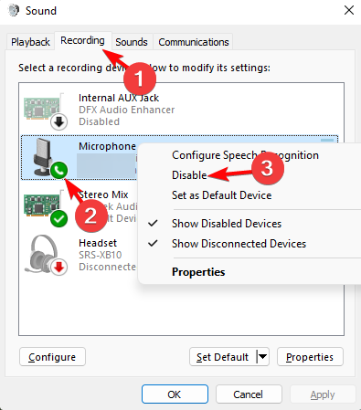 disable microphone