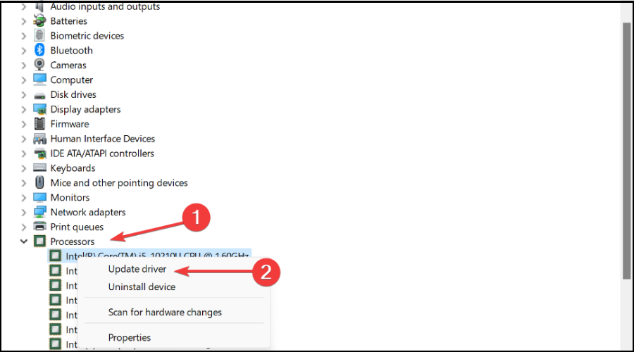 update cpu driver on windows from device manager
