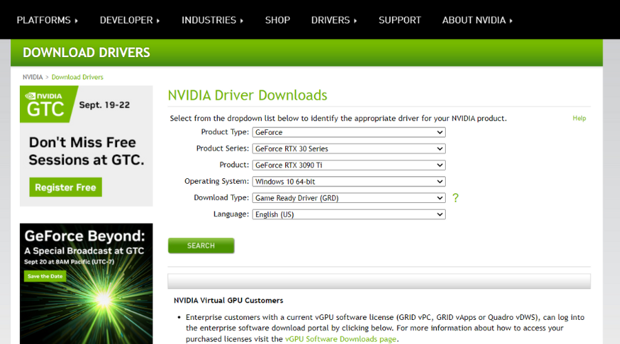 nvidia driver page