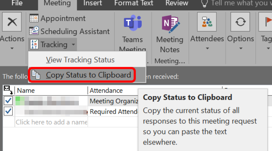 copy outlook meeting clipboard