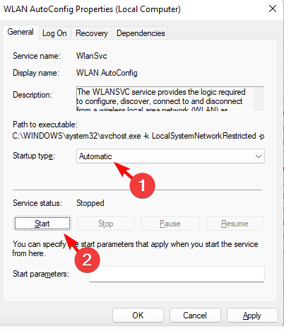 set WLAN AutoConfig to automatic and start