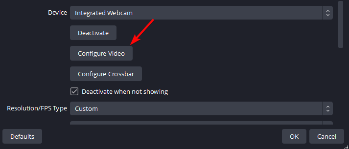 configure webcam video settings