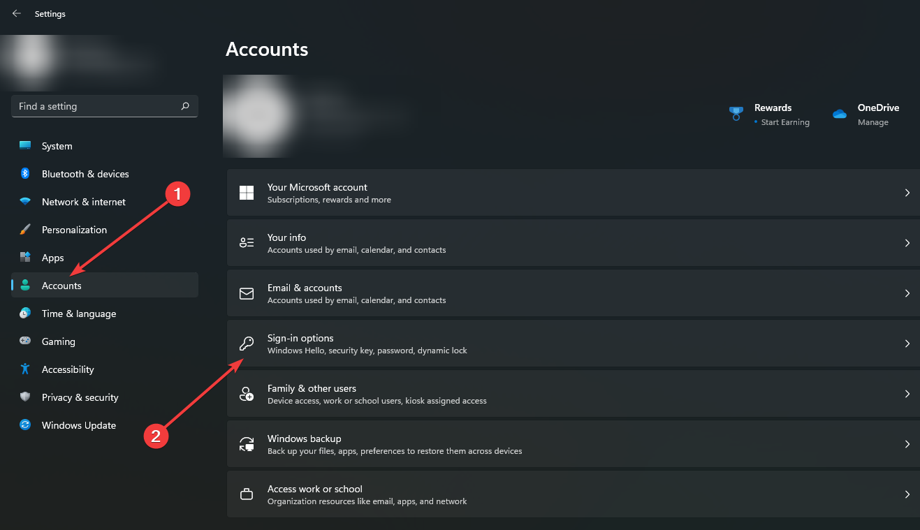  accounts tab in the setting