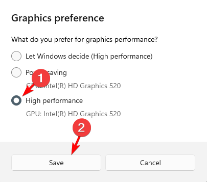 high performance Graphics Preference 
