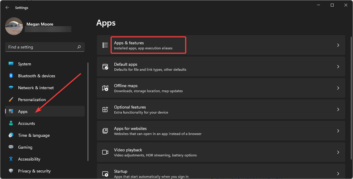 open windows 11 apps and features.