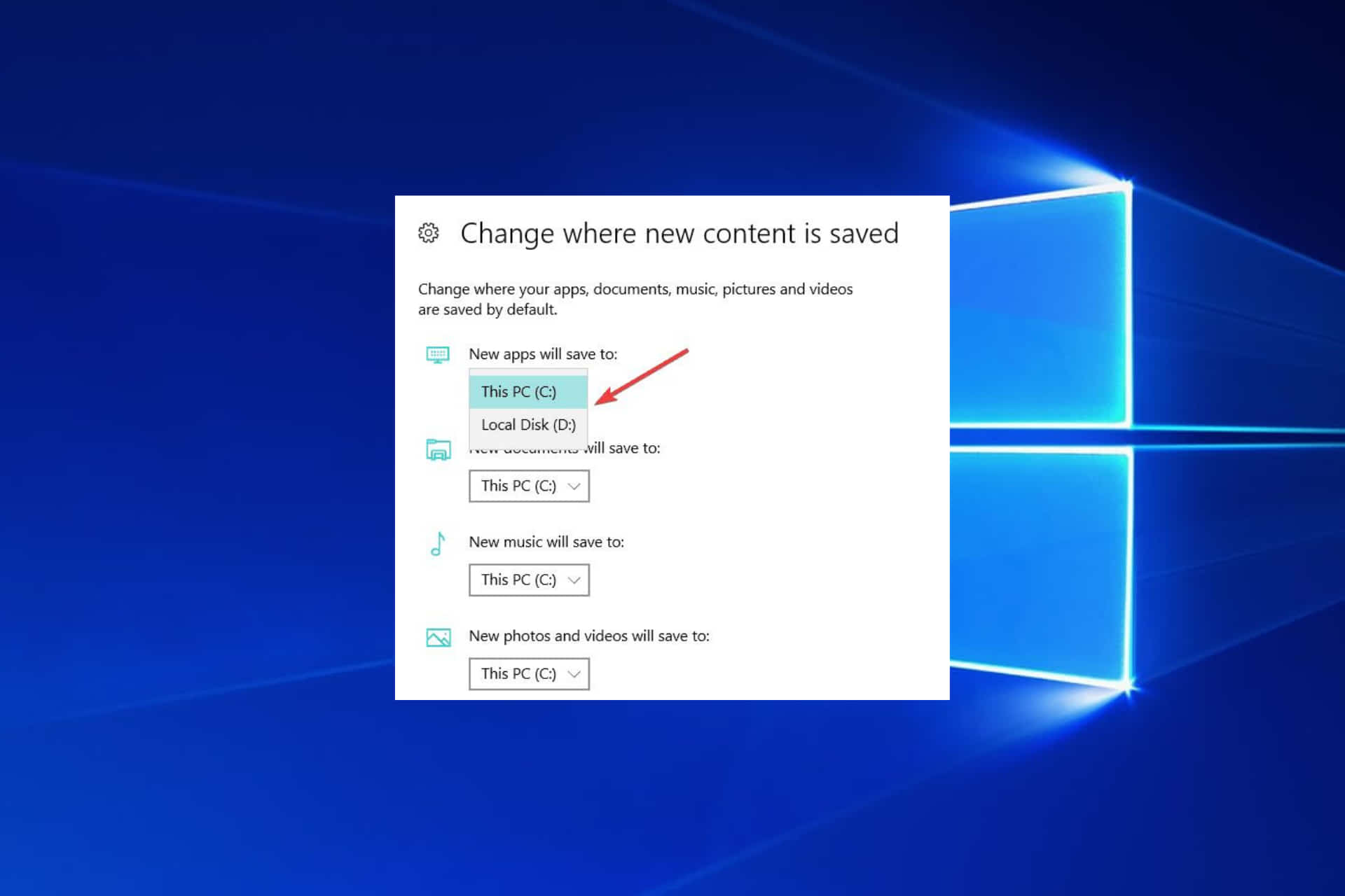 change download path windows 10