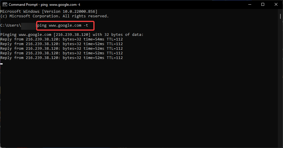 checking the ping in command prompt