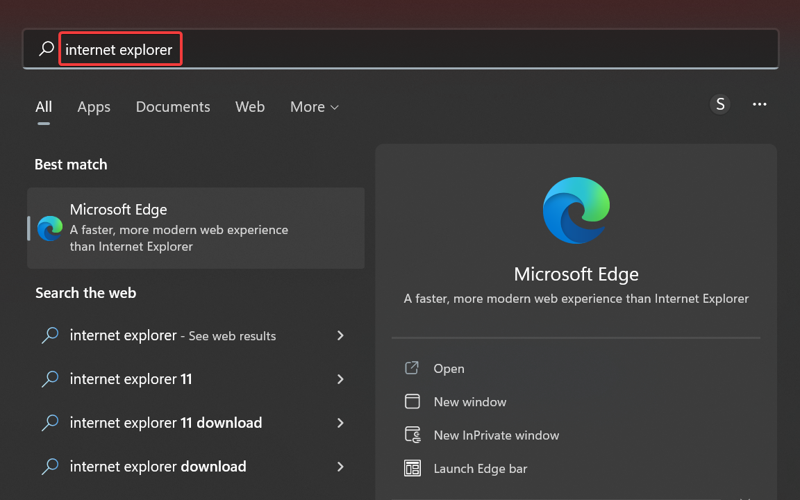 search for internet explorer on windows 11