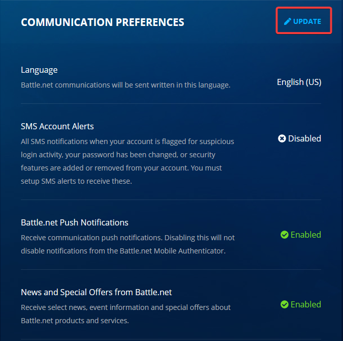 update communication preferences battle net