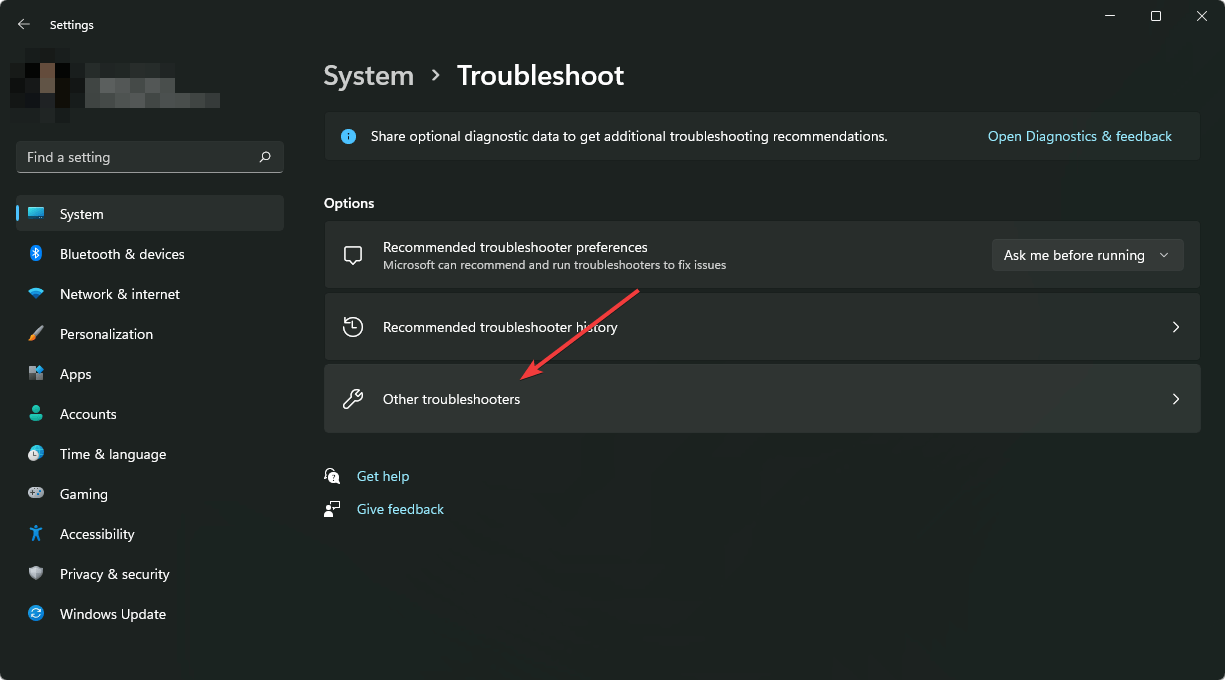 clicking other troubleshooter windows 11 settings
