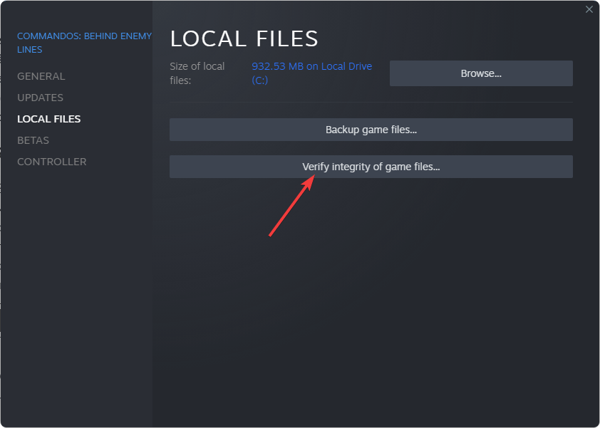 clicking verify integrity of game files