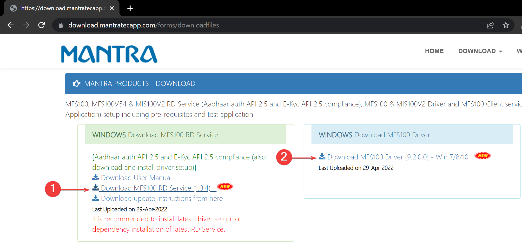 download mantra rd service setup and driver