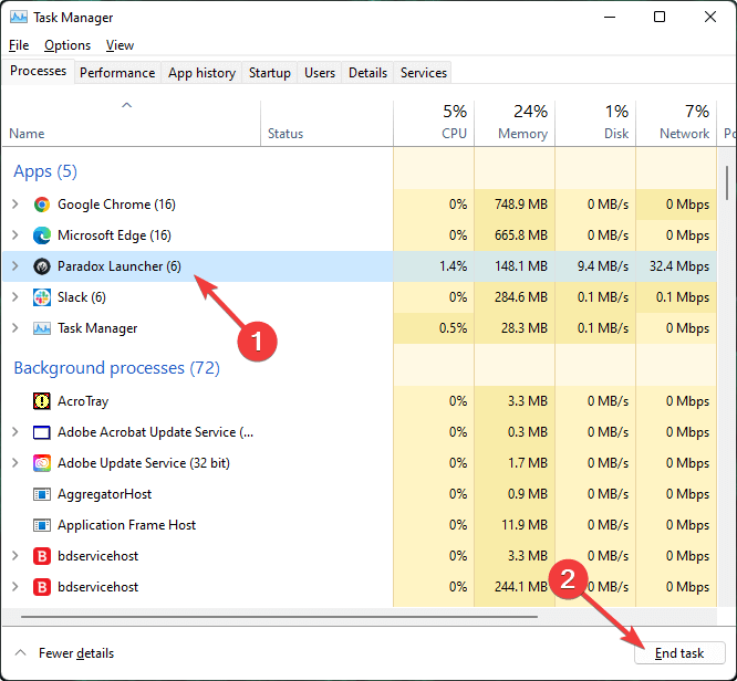 ending pdx launcher process task manager