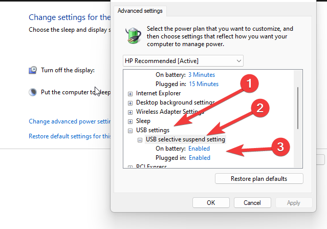 enable or disable usb selective suspend windows 11 setting