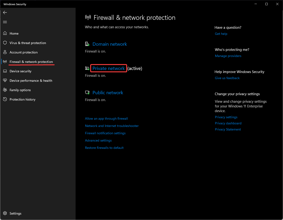 Open Firewall and network protection settings.
