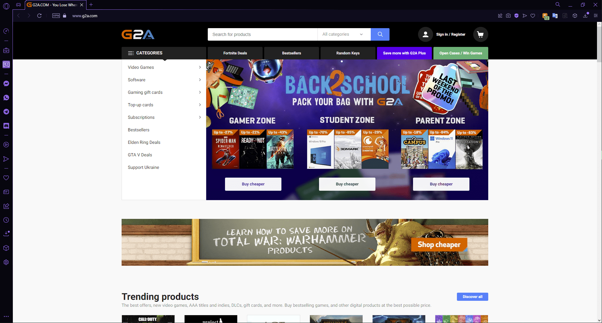 G2A website to download games.