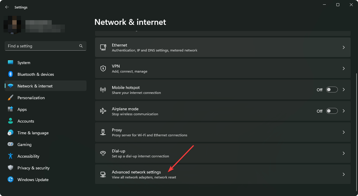 going advanced network settings win11