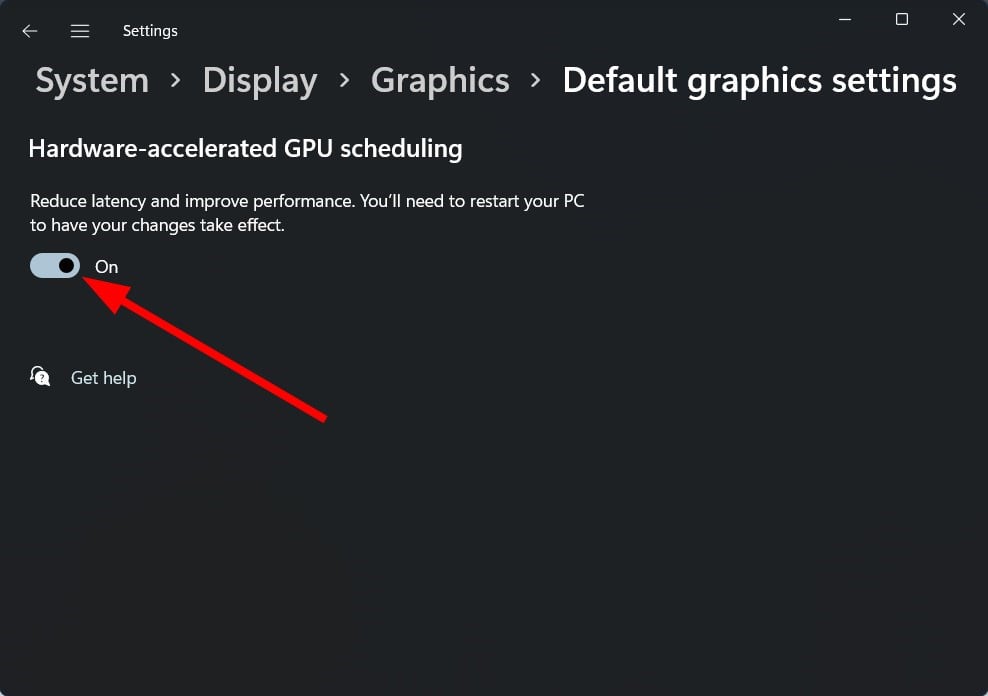 Press the Win + I buttons together to open Windows Settings.  Next, click on System from the left. Now, go to the right and select Display. On the Display settings screen, click on Graphics. Next, click on Change default graphics settings on the right.  Now, turn off Hardware Accelerated GPU Scheduling