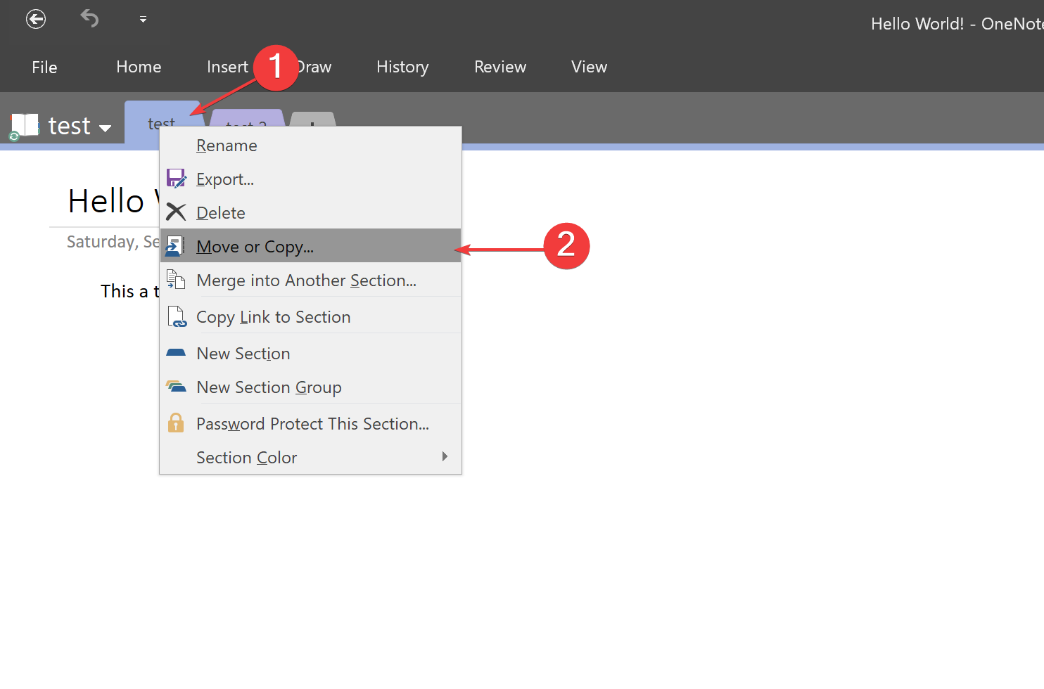 move or copy section in onenote