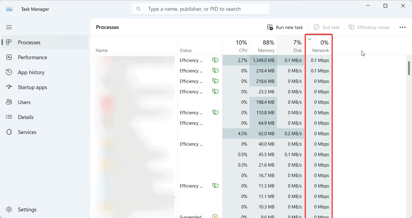 network processes task manager