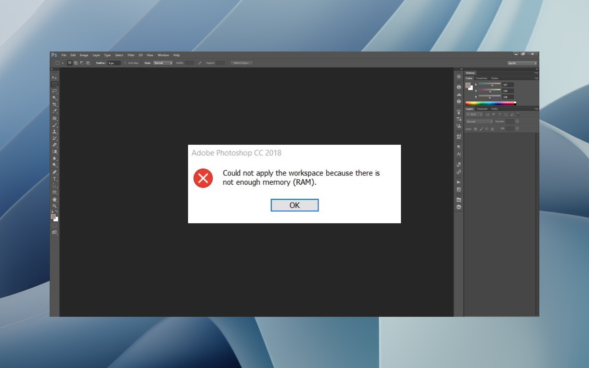 adobe photoshop elements 14 ram error