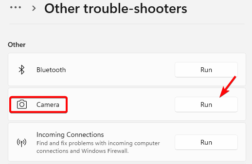 run the camera troubleshooter