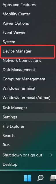 quick access menu and device manager