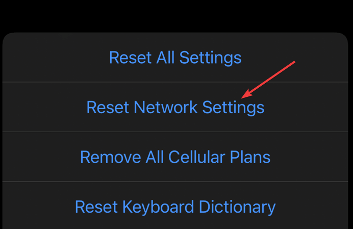 reset network settings ios
