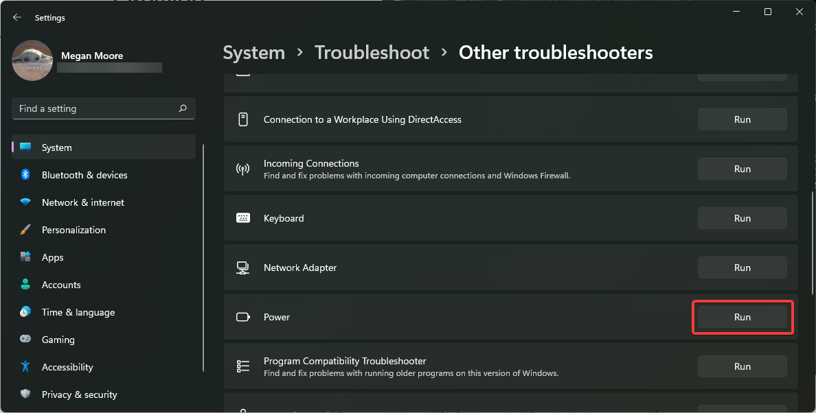 run power troubleshooter if laptop not charging after windows update.