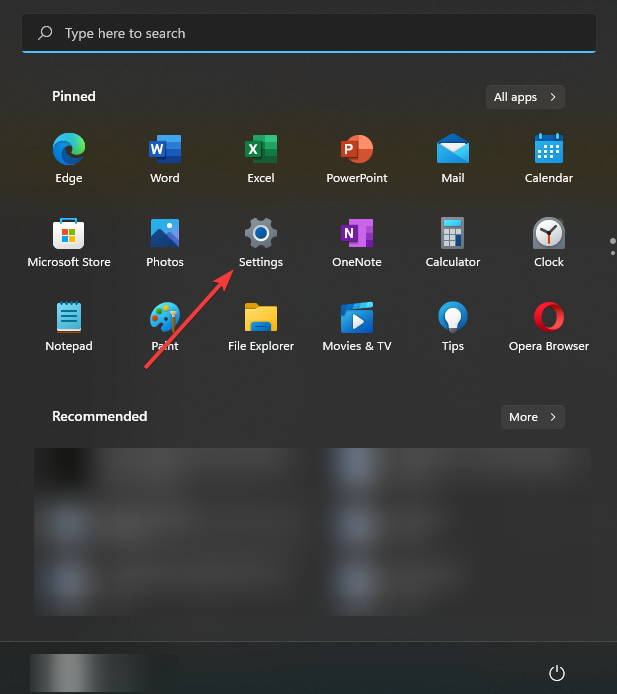 settings icon in start menu
