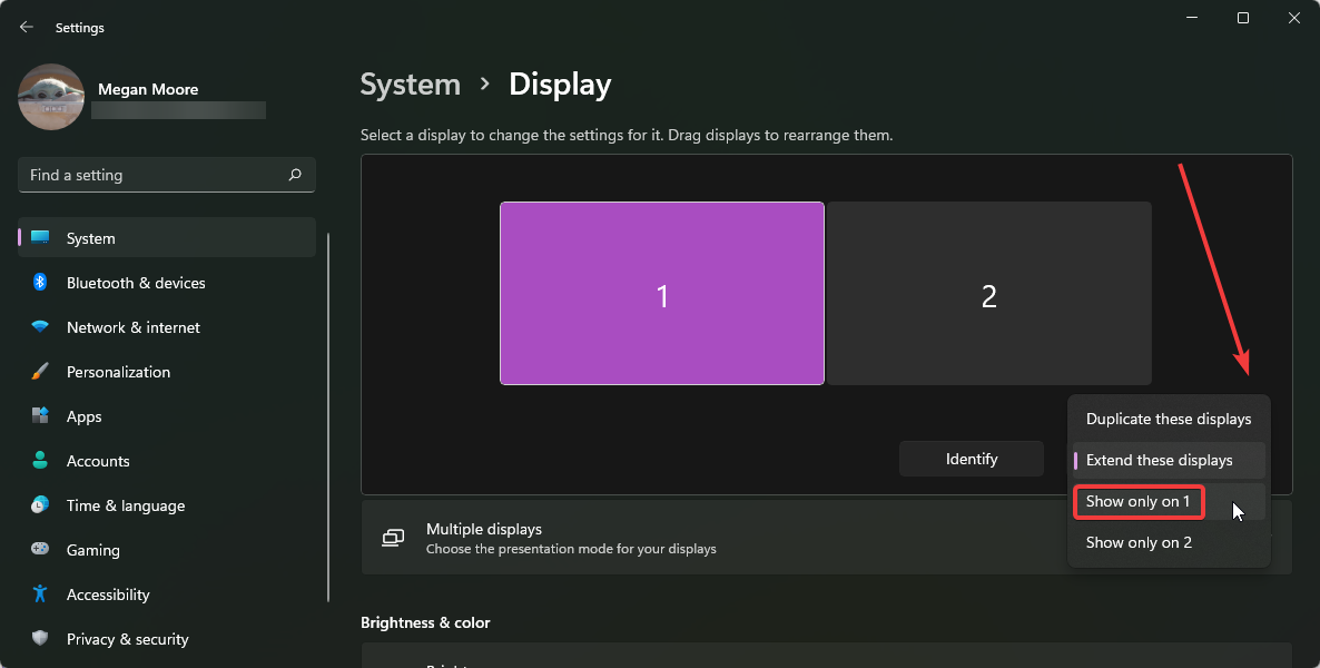 Show only on 1 display if windows 11 thinks you have 2 monitors.