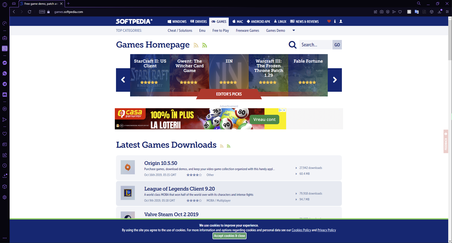 Softpedia website for downloading pc games.