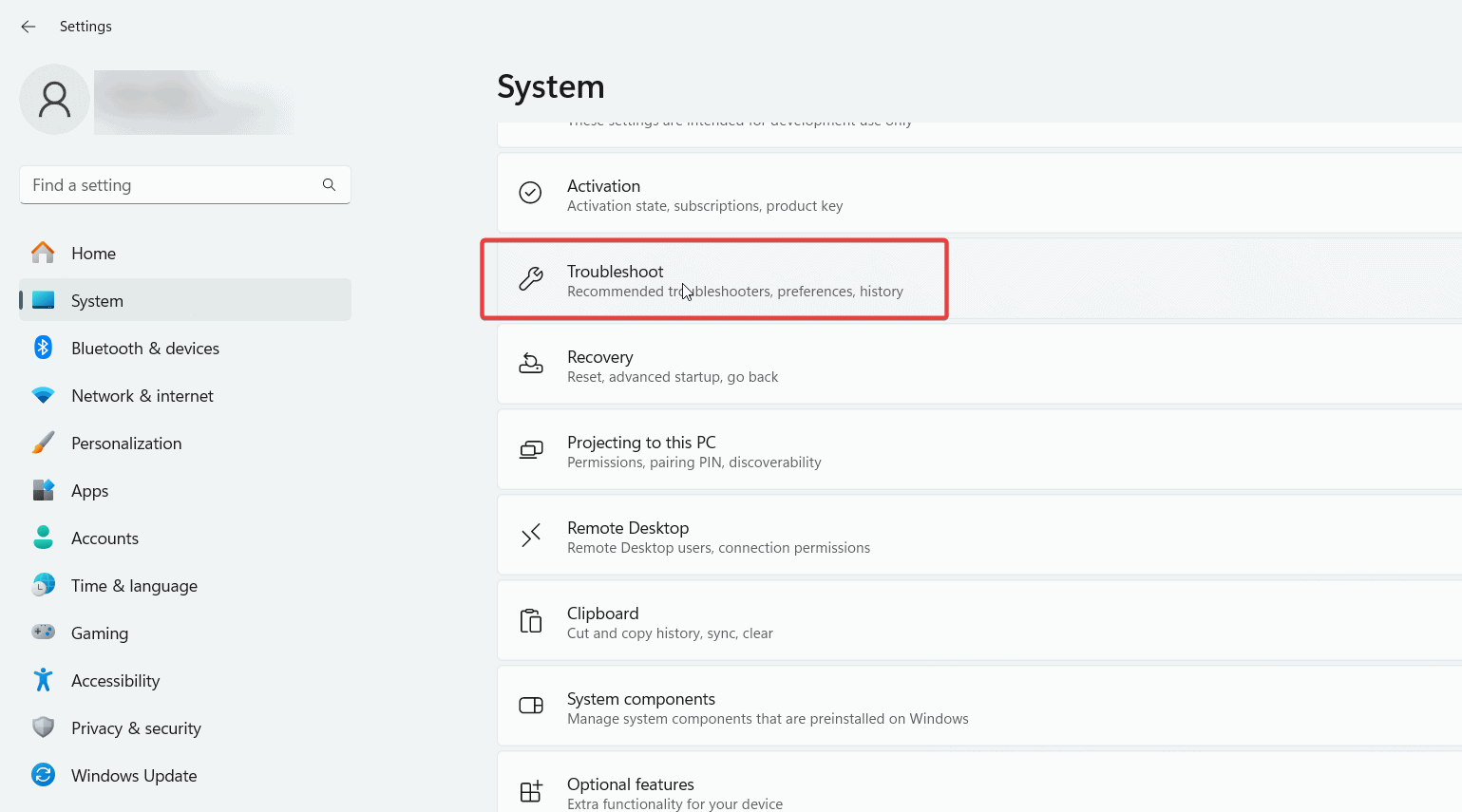 troubleshoot settings