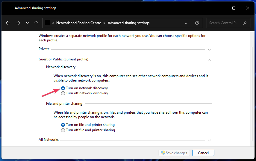 Enable Windows 11 Network Discovery option adds printer by IP