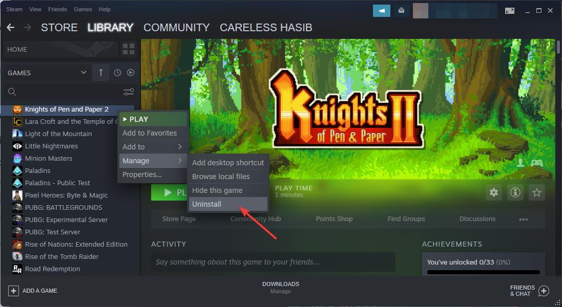 uninstalling game steam