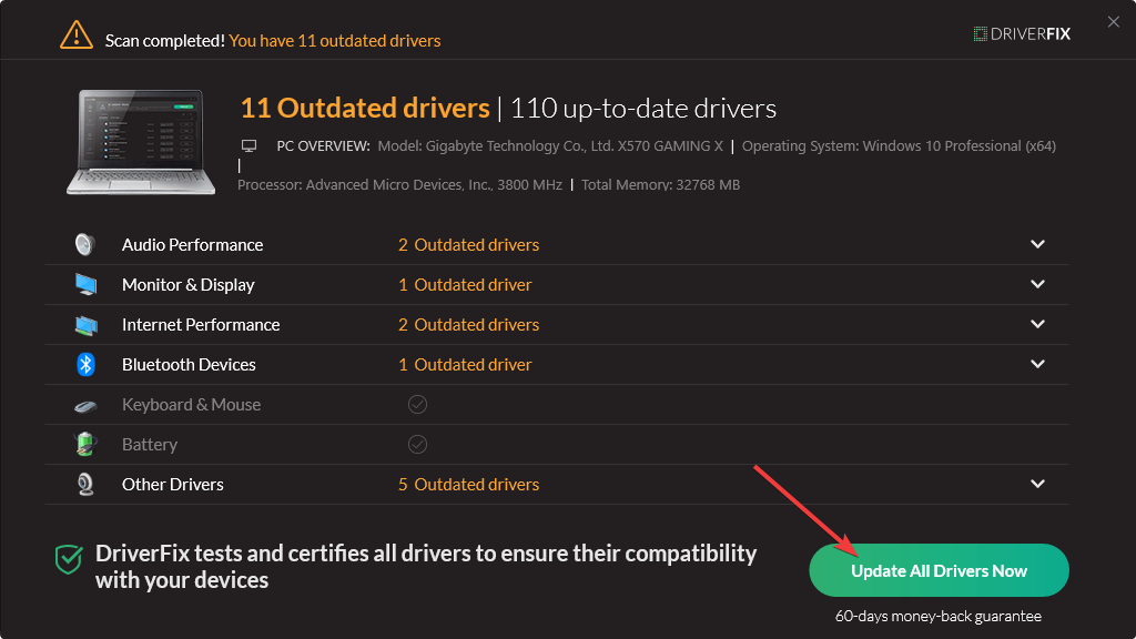 update driver using driverfix
