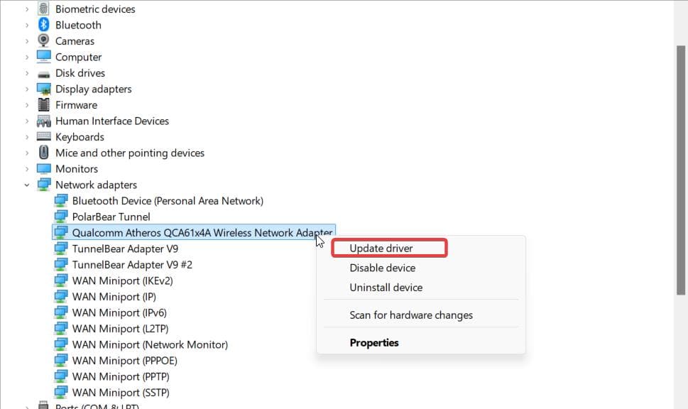 update network adapter driver