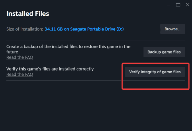 verify integrity of game files steam