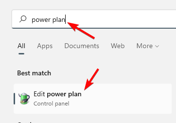 search for power plan settings