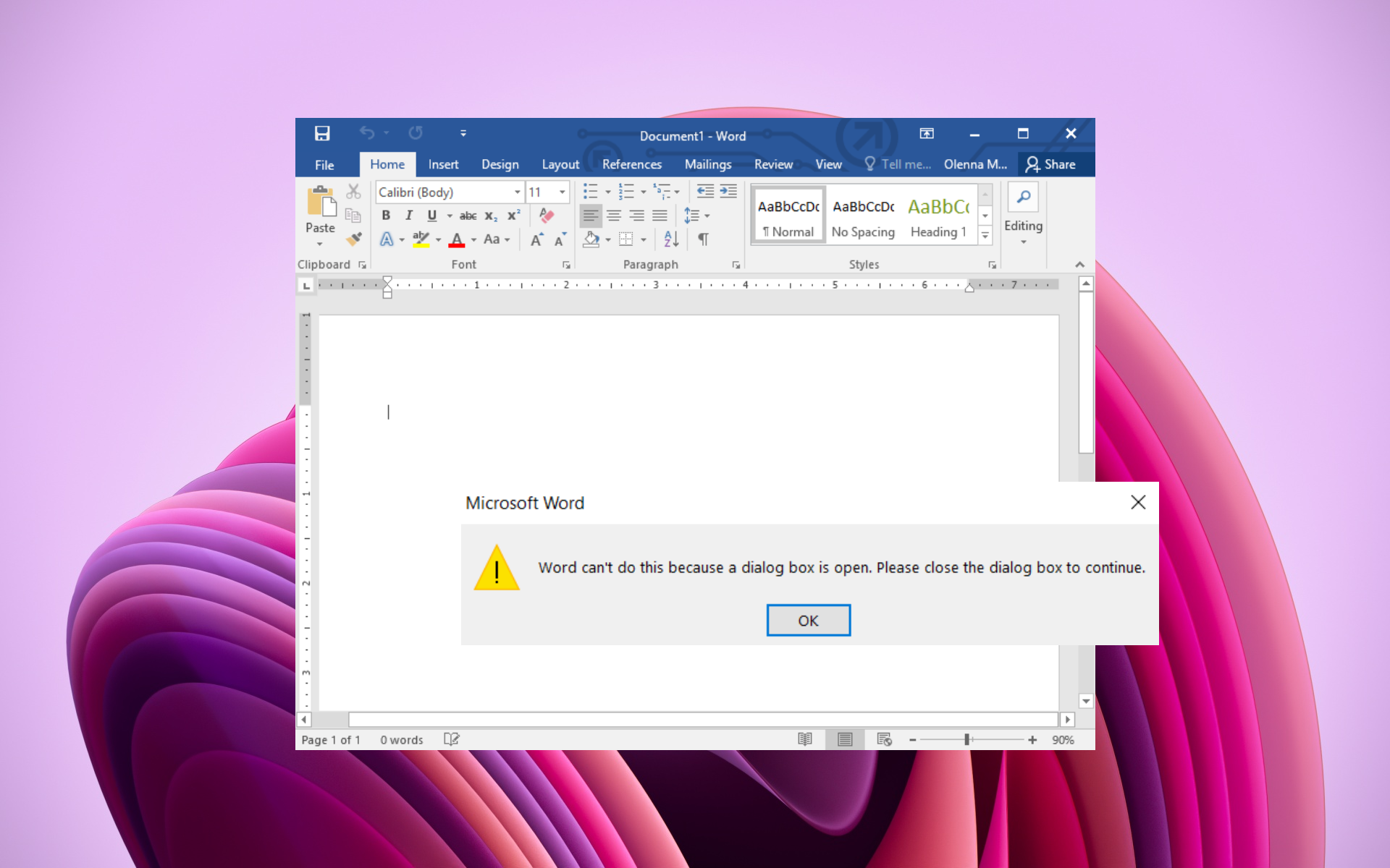 You Cannot Close Microsoft Office Word Because A Dialog Box Is Open