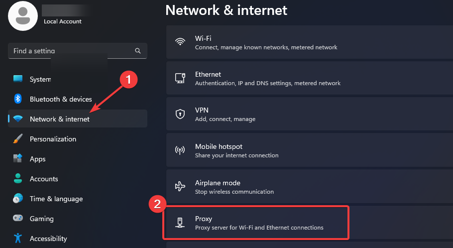 Network proxy settings