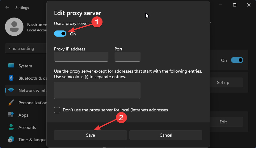 Deshabilitar el servidor proxy
