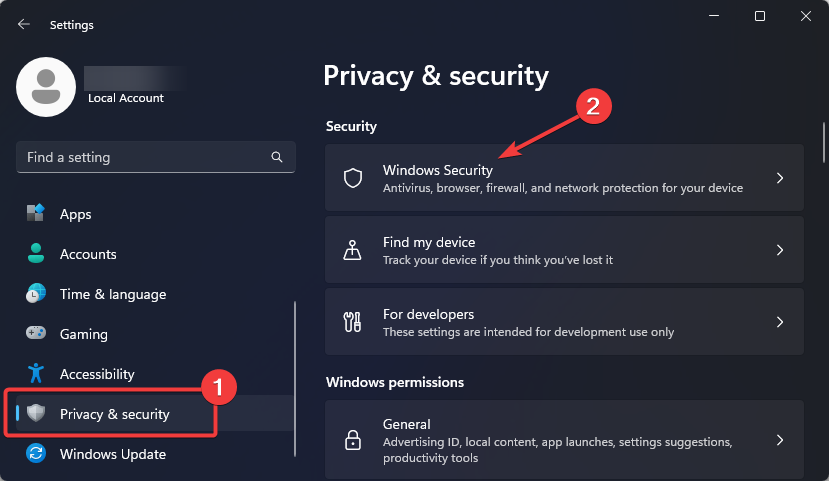 Windows security settings 