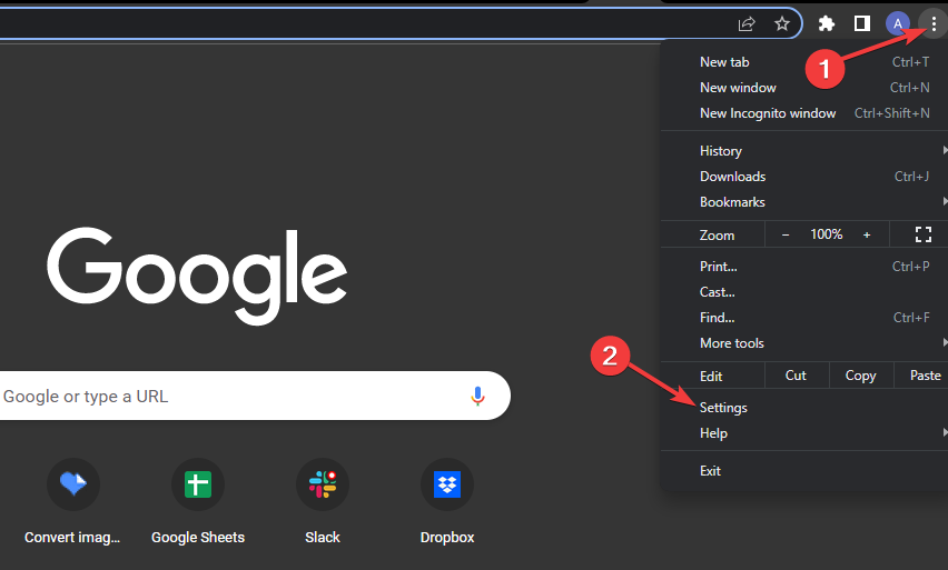 Chrome browser settings